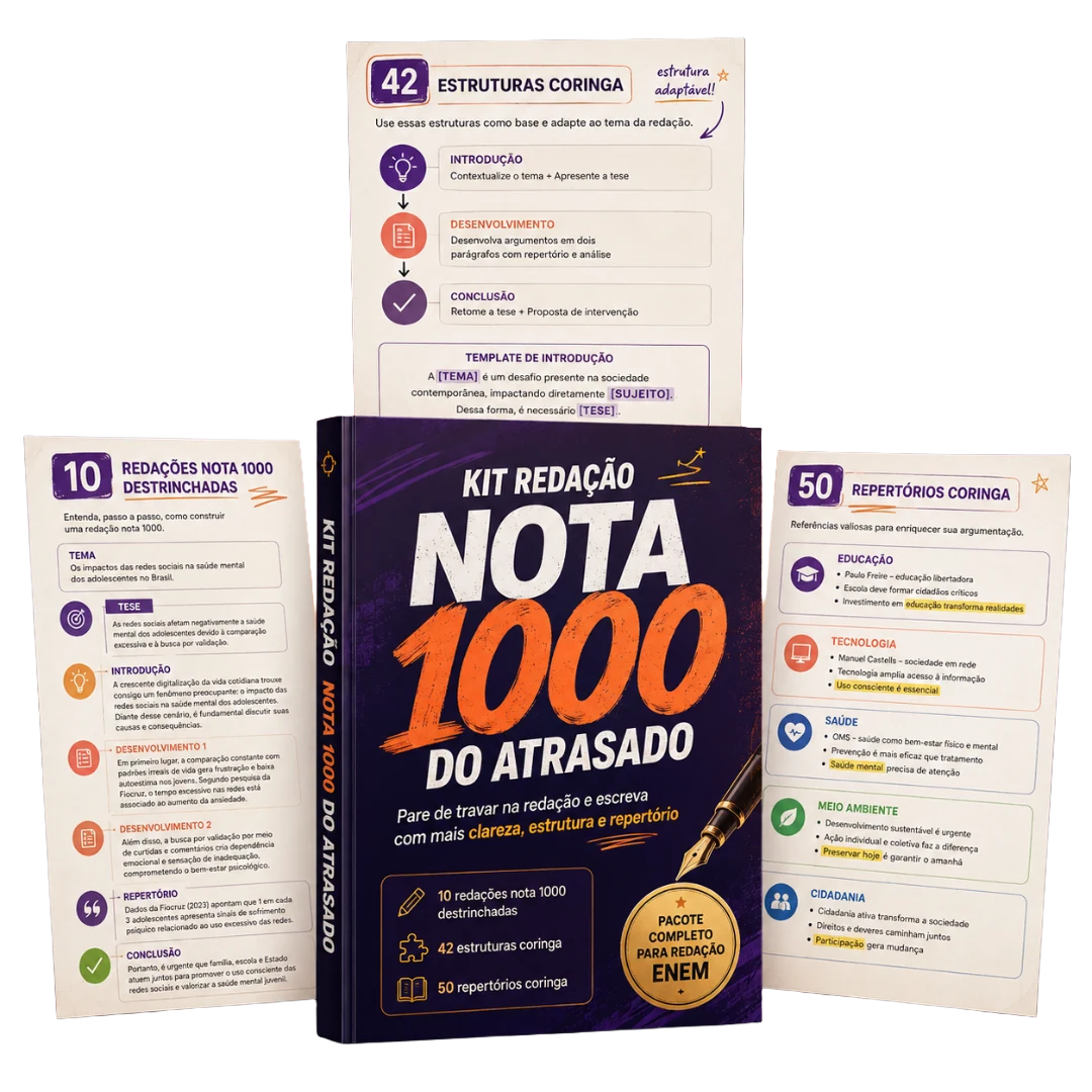 Mockup do bônus Kit Redação Nota 1000 do Atrasado